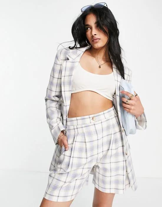 Mix & Match mom suit short in blue check