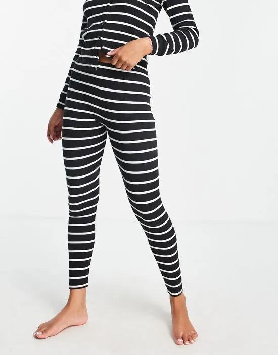 mix & match ribbed stripe pajama leggings in black & white