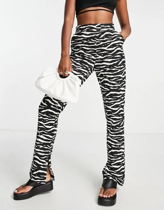mix suit pants in zebra - BLACK