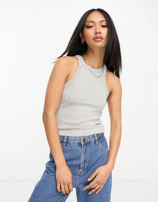 mixed heather racer back tank top in gray