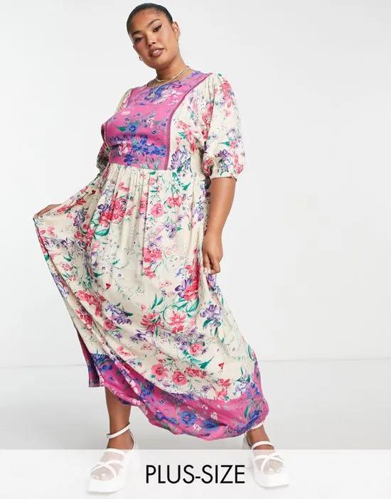 mixed print floral maxi dress in pink