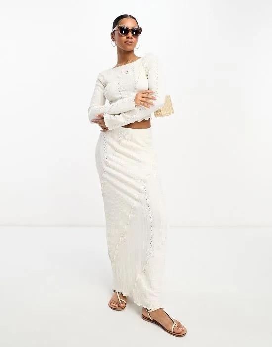 mixed texture midi skirt in ivory - part of a set