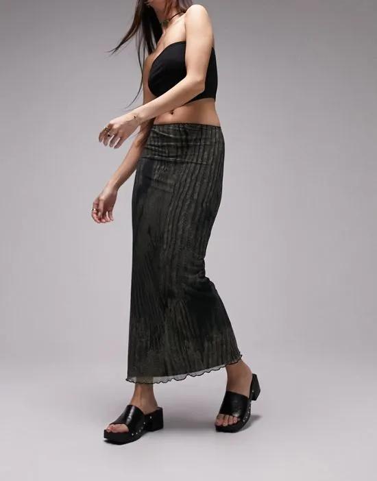 mock knit midi skirt with picot trim in black
