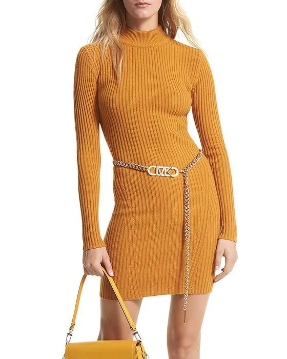 Mock Neck Ribbed Sweater Dress