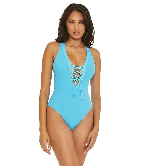 Modern Edge Gia Lace-Up Plunge One-Piece