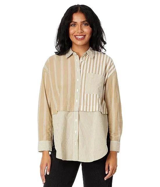Modular Oversized Button-Up Shirt in Mixed Stripe