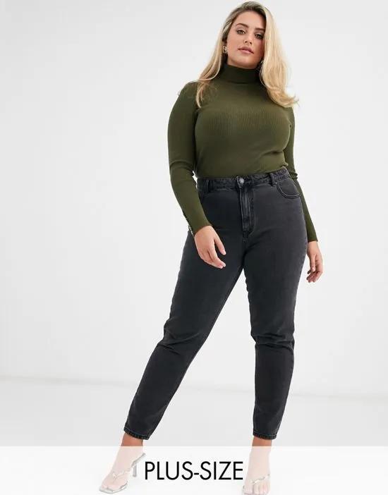 mom jeans with high waist in washed black