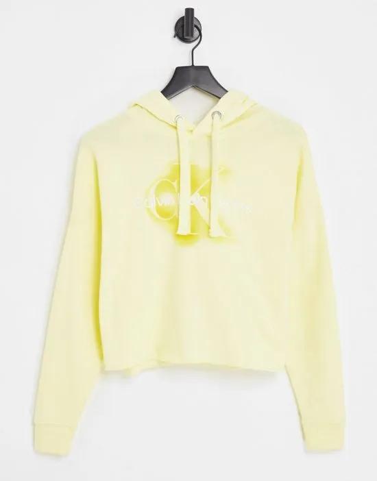 monogram logo raw hem cropped hoodie in lemon