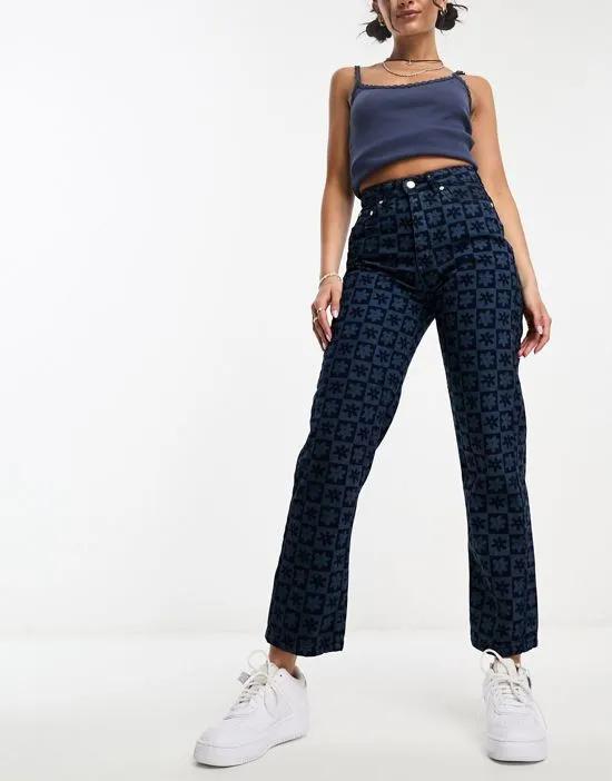 Montana floral printed high waist straight leg jeans in blue
