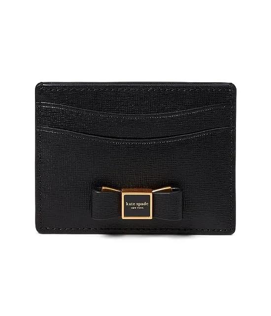 Morgan Bow Embellished Saffiano Leather Card Holder