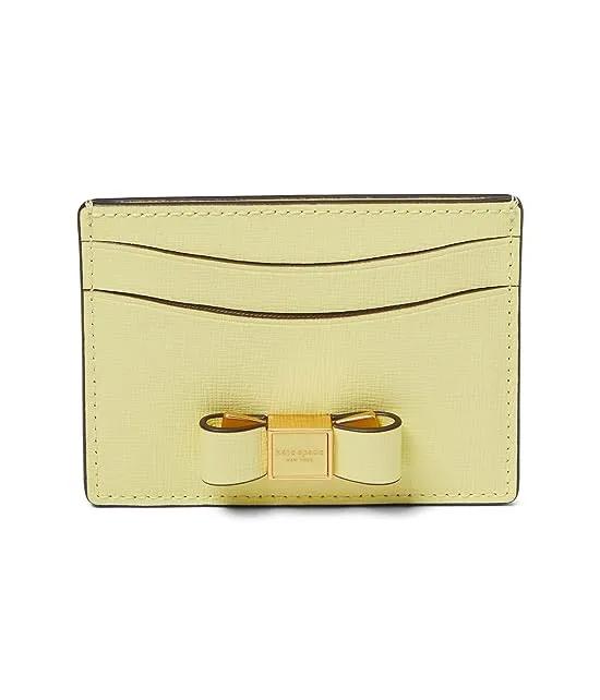 Morgan Bow Embellished Saffiano Leather Card Holder