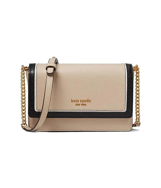 Morgan Color-Blocked Saffiano Leather Flap Chain Wallet
