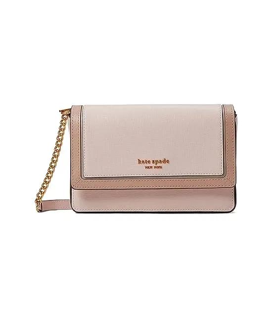 Morgan Color-Blocked Saffiano Leather Flap Chain Wallet