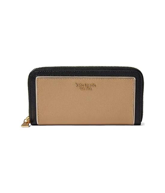 Morgan Color-Blocked Saffiano Leather Zip Around Continental Wallet