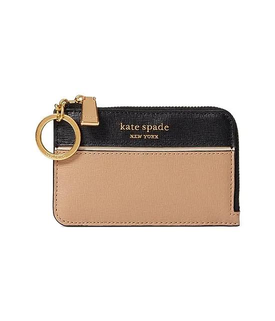 Morgan Color-Blocked Saffiano Leather Zip Card Holder