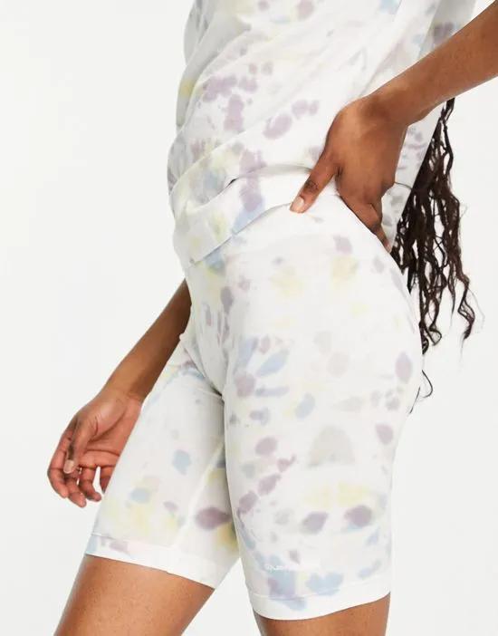 Move With Me tie dye legging shorts in white/multi