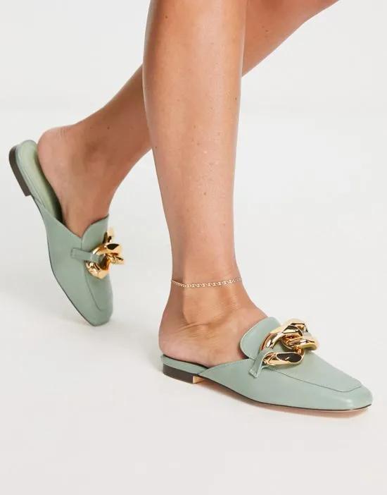 mule loafer with chain detail in dusty green