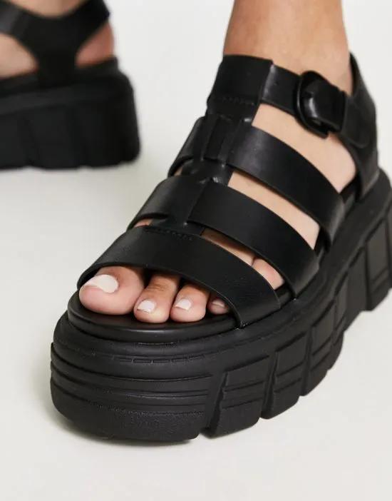 multi strap chunky flatform sandals in black
