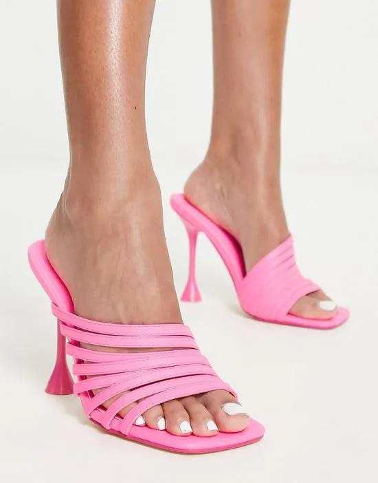 multi strap drench heeled mules in pink