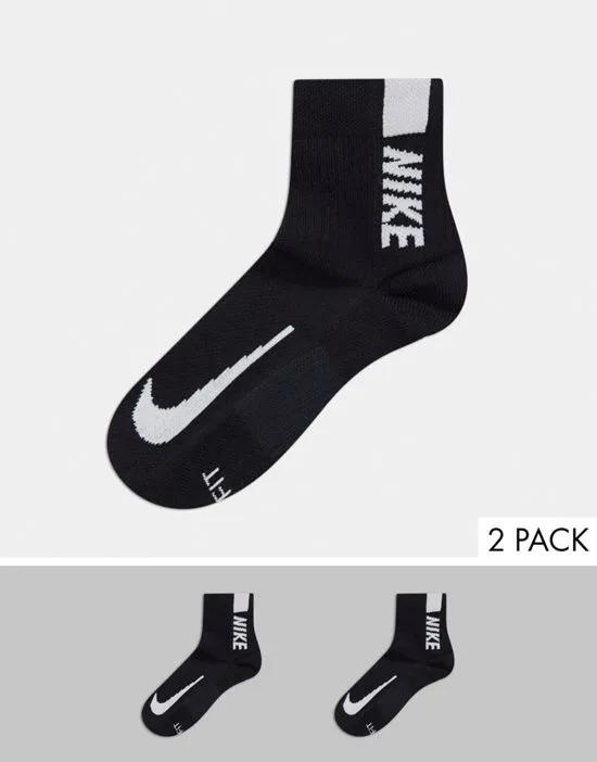 Multiplier 2 pack ankle socks in black
