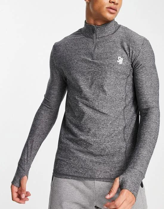 muscle fit 1/4 long sleeve top in gray heather