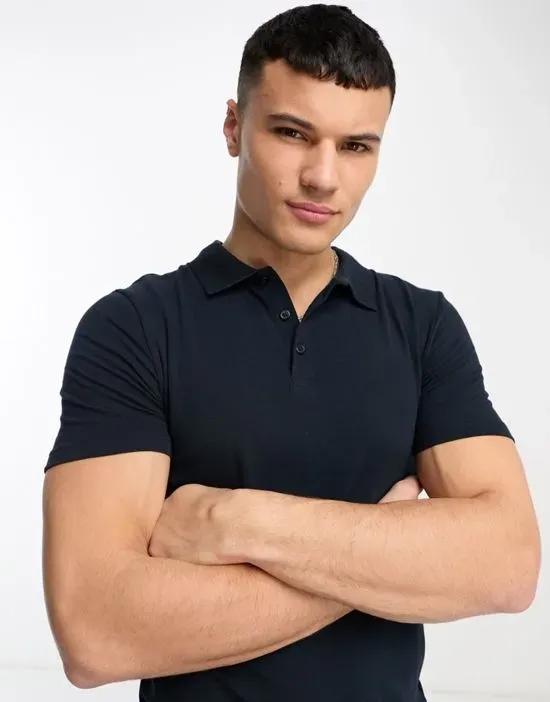 muscle fit polo in navy