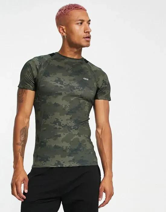 muscle fit training t-shirt with camo print