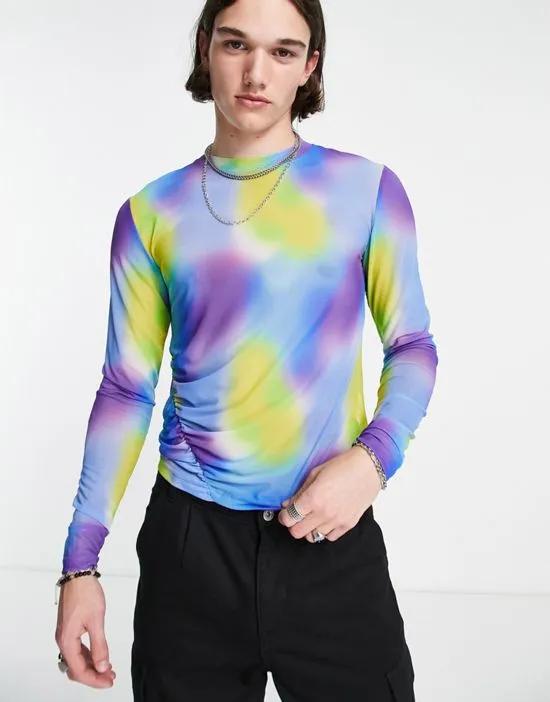 muscle long sleeve t-shirt in multi color printed mesh - MULTI - MULTI