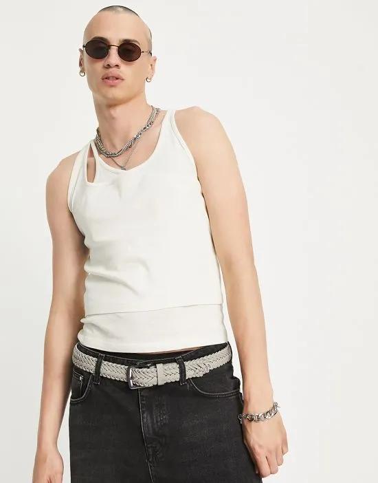muscle tank top with strap layering in cream