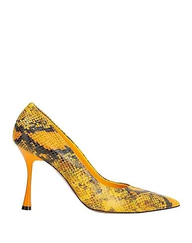 Mustard Leather Pump SNAKE PRINTED POINTY PUMPS
