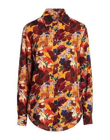Mustard Plain weave Floral shirts & blouses