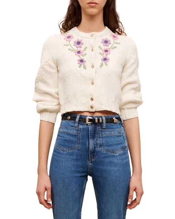 Myflor Embroidered Cropped Cardigan