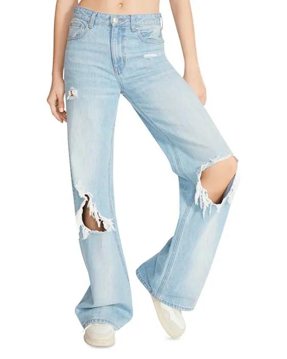 Mylah Distressed High Rise Baggy Jeans in Light Blue