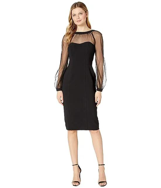Mystic Crepe Cocktail Sheath with Mesh Illusion Sleeve