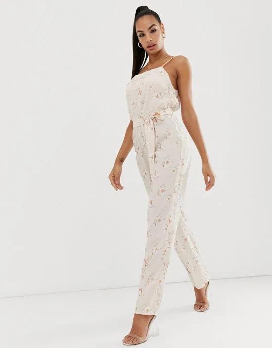 Na-kd floral print jumpsuit in blush pink