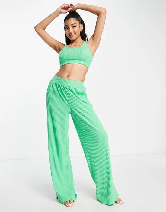 nancy square neck crop and wide leg lounge set in bright green
