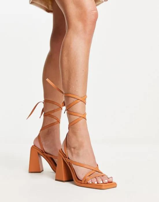 Nara strappy block heeled sandals in camel