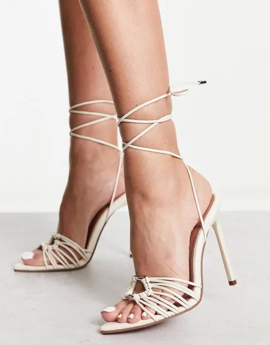 Narina ring detail heeled sandals in off white