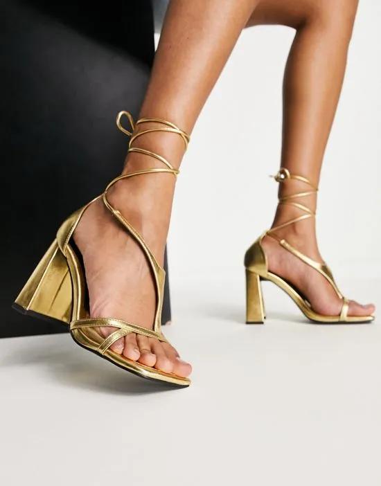Natalia strappy block heeled sandals in gold