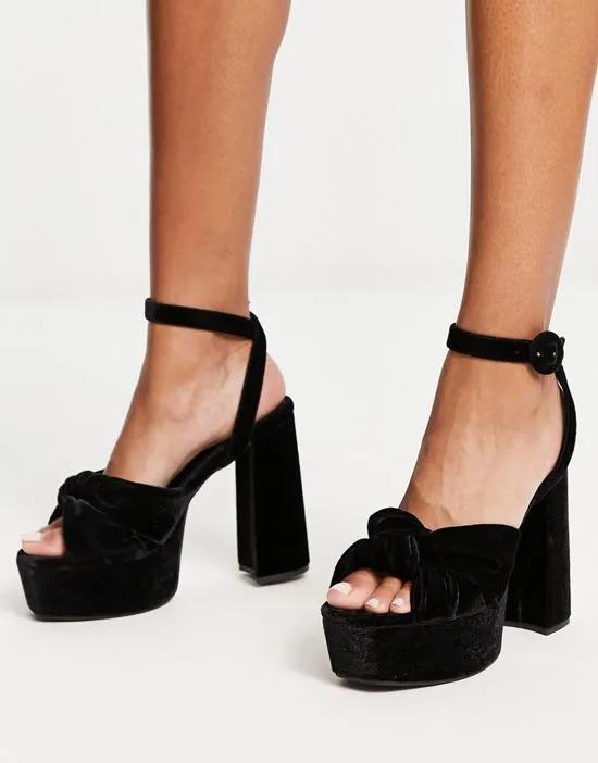 Natia knotted platform heeled sandals in black