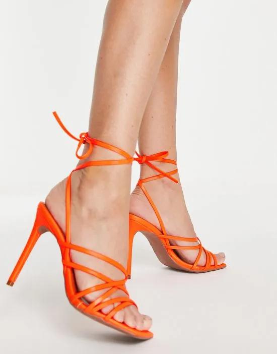 National strappy high heeled sandals in orange