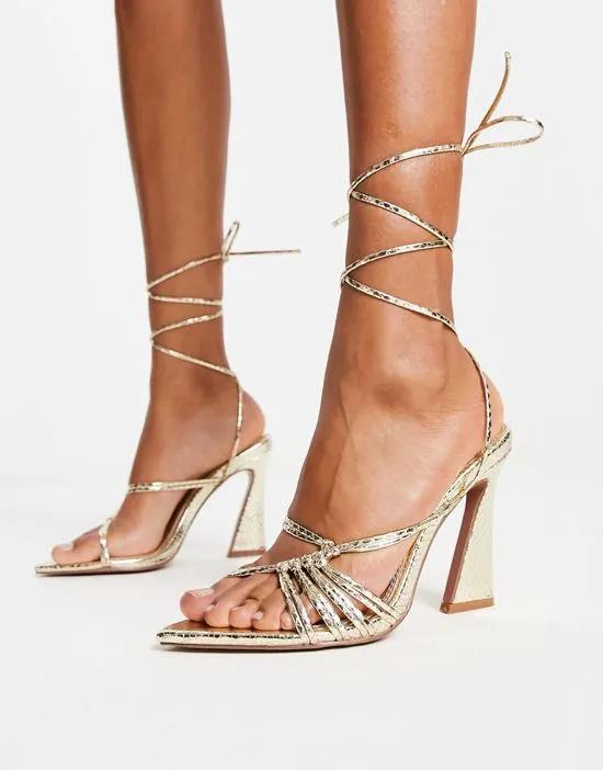 Navarro pointed high heeled sandals in gold