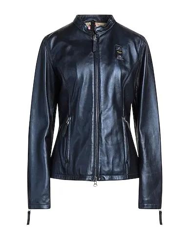 Navy blue Leather Biker jacket