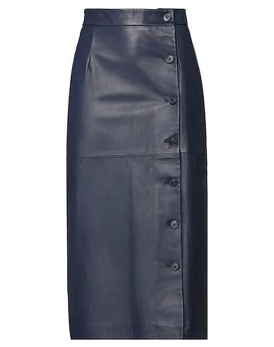 Navy blue Leather Midi skirt