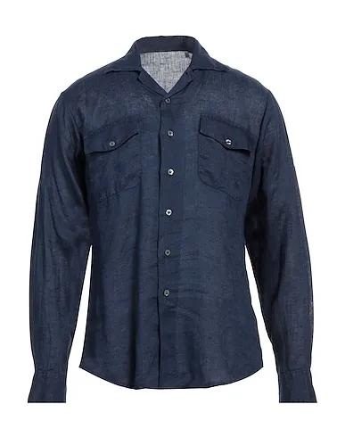 Navy blue Plain weave Linen shirt