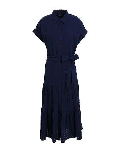 Navy blue Plain weave Midi dress GINGHAM COTTON DRESS
