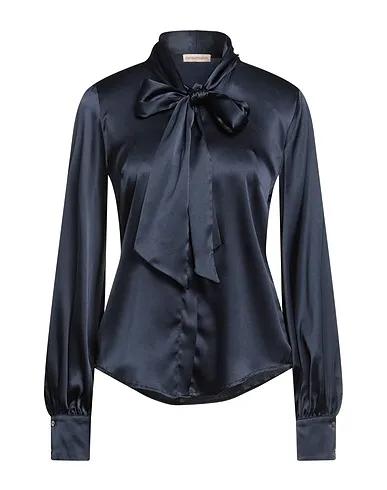 Navy blue Satin Shirts & blouses with bow