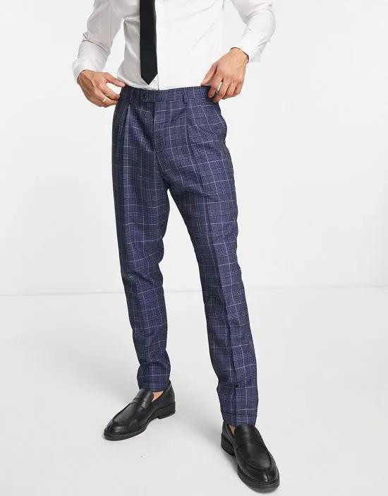navy check high waist skinny fit suit pants