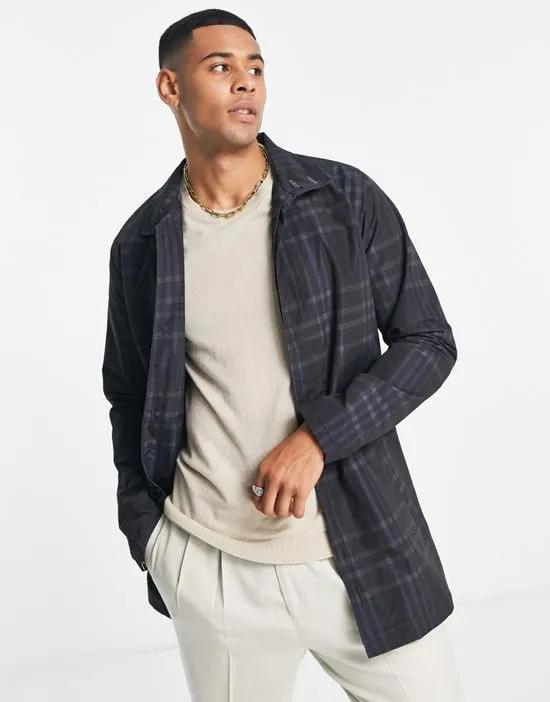 navy checked funnel neck trench