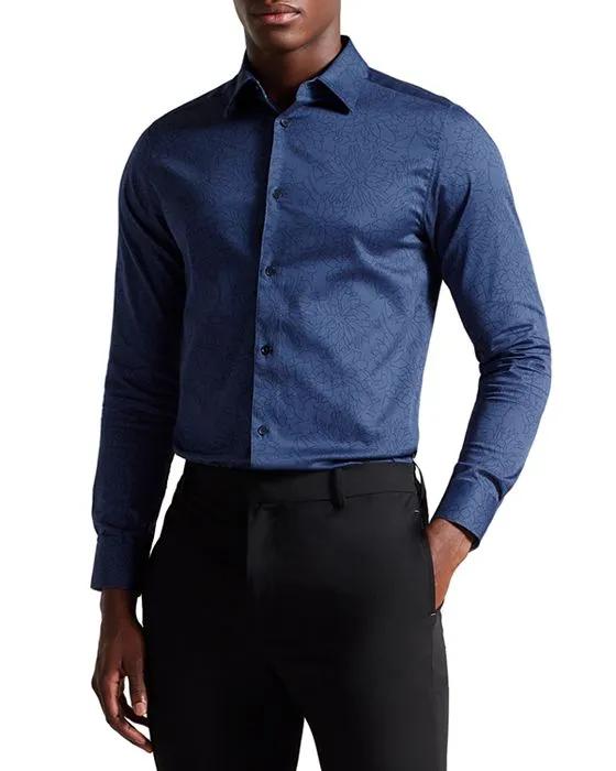 Neale Cotton Blend Floral Slim Fit Button Down Shirt